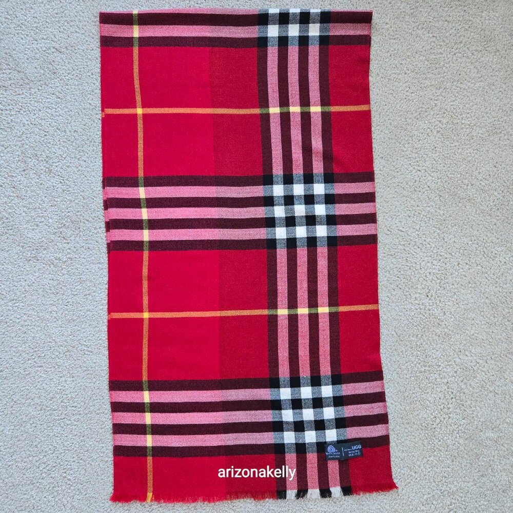 NWOT Ugg Merino Wool Red Plaid Scarf - Picture 13 of 13